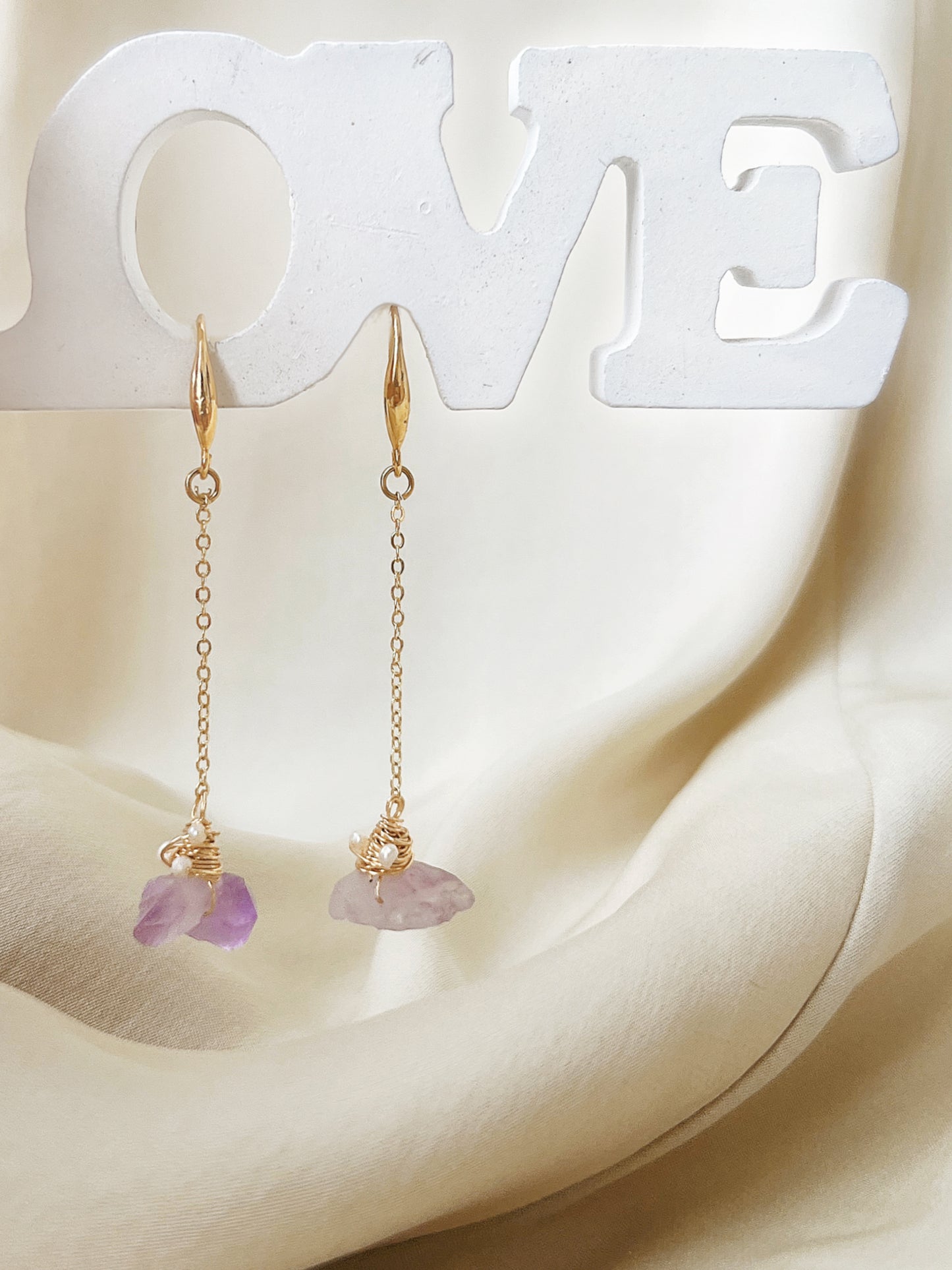 Amethyst Pearl Handcrafted Wire Wrapping Dangle Earrings, showcasing the detailed wire wrapping technique and natural gemstones