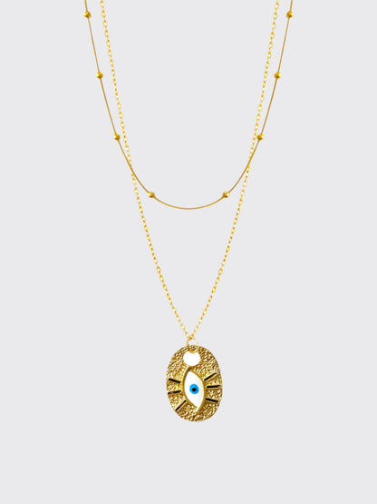 White Divine Eye Golden Layered Necklace